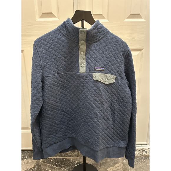 Patagonia Sweaters - Womens PATAGONIA Blue Quilted Snap T Organic Cotton Pullover Sweater Large